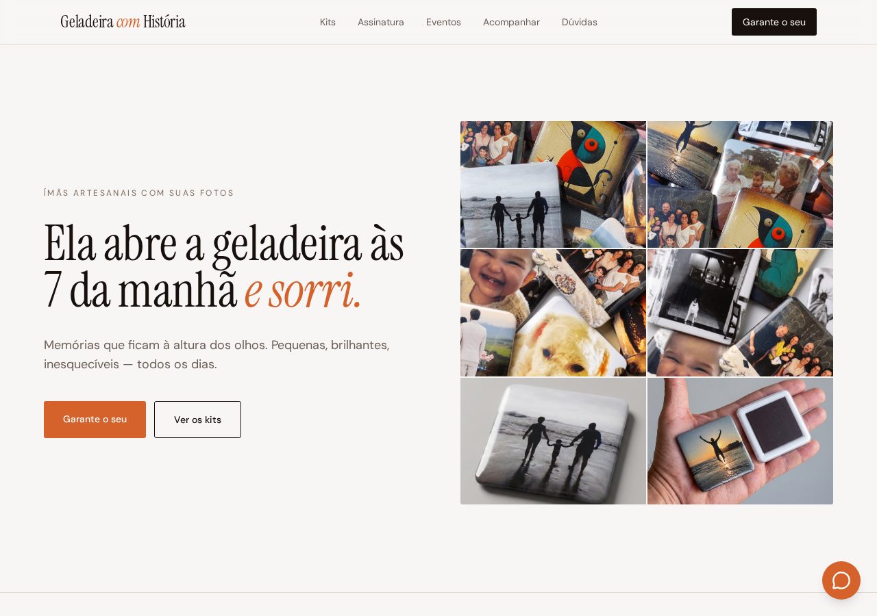 Página inicial publicada do e-commerce Geladeira com História