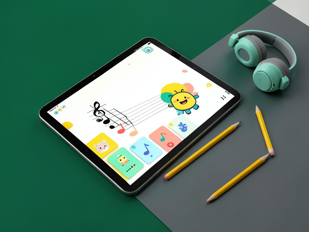 Tela conceitual do app infantil de leitura musical