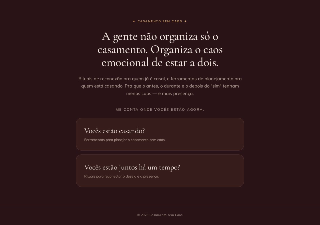Página inicial publicada do projeto Casamento Sem Caos